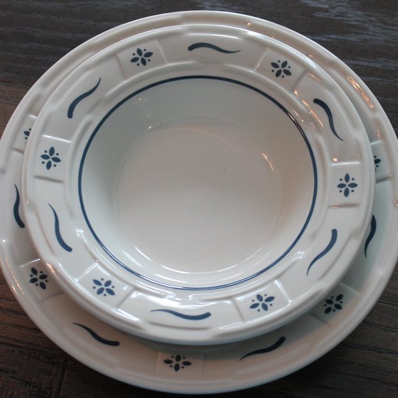 Longaberger Set of 2 Bowls Soup Salad Woven Traditions Ivory Blue Accents USA - Picture 1 of 4
